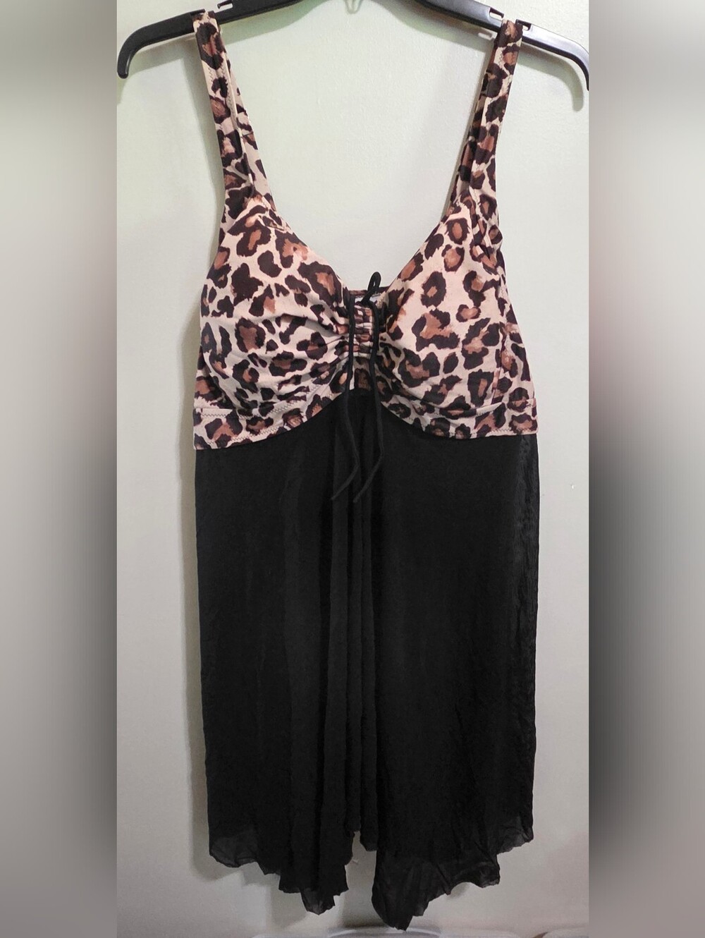 Leopard Print & Black Lace-Up Swim Dress